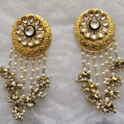 Indian Style Kundan Jadau Earrings With Pearls Jhumki