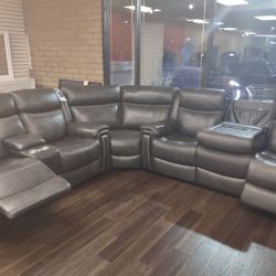 New Top Grain Genuine Leather Recliner Sectional Sofa With Four Power Recliners Genuine Leather And The ITable Drop Down