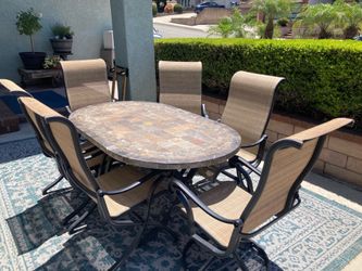 Patio set with Stone Top Patio Table and 6 Outdoor Chairs