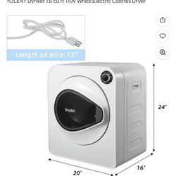 YOLENY Dynker 1.6 cu ft 110V White Electric Clothes Dryer