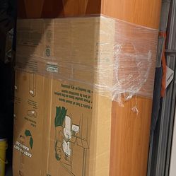 Vintage Teak Entertainment Armoire Honey Brown Diamond Veneer Finish 37.5” x 23" x 71.5"