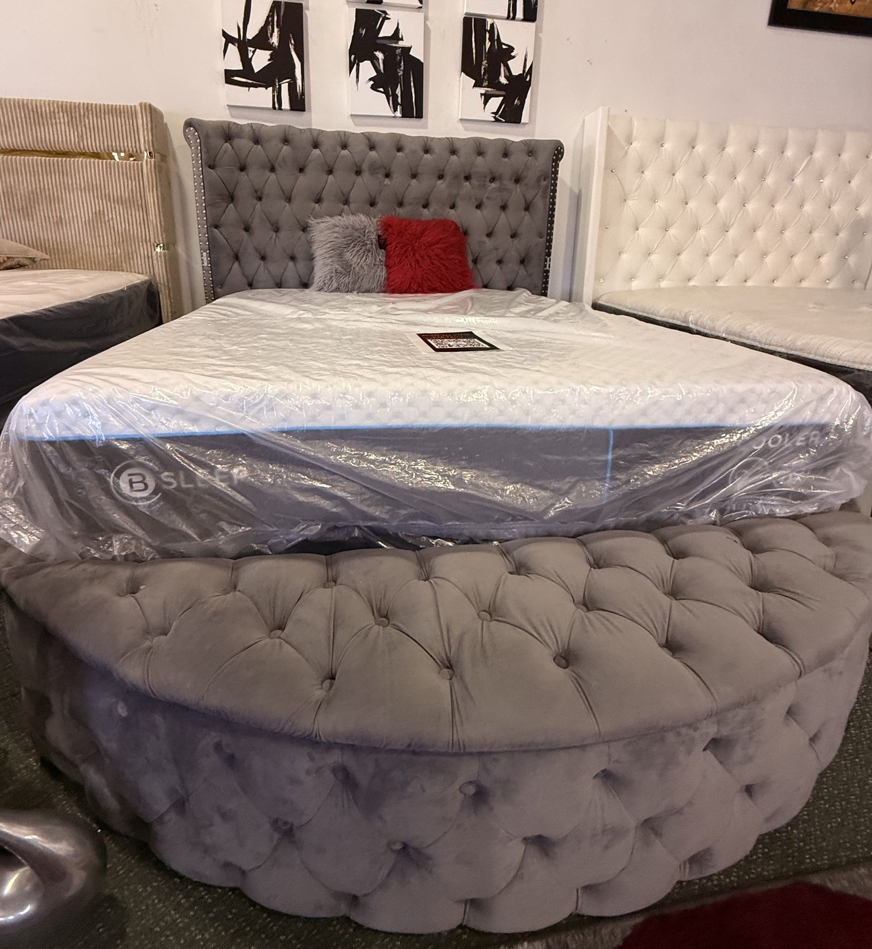 Grey Round Bed With Storage Drawers King/Queen