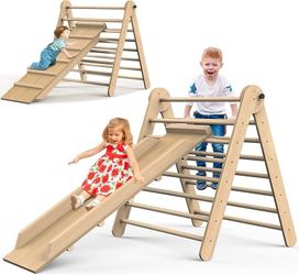 Triangle Climbing Toys, Stable Climbing Toys for Toddlers with Climbing and Sliding Ramps, 2 in 1 Foldable Wooden Activity Triangle Climber, Safety In