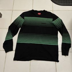 Supreme Long Sleeve Black and Green Striped Shirt SZ Medium