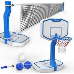 LifeOG 2 in 1 Swimming Pool Basketball & Volleyball Game Set,Includes Poolside Hoop, Suitable for All Inground Swimming Pools-Blue