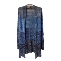 Belldini Women's Cardigan Open Front BLUE GREY Crochet accent STRETCH size S