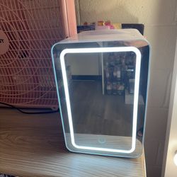 Mini Refrigerator and Personal Beauty Fridge, Mirrored Door with Dimmable LED Light, Thermoelectric Cooling and Warming Function for All Cosmetics