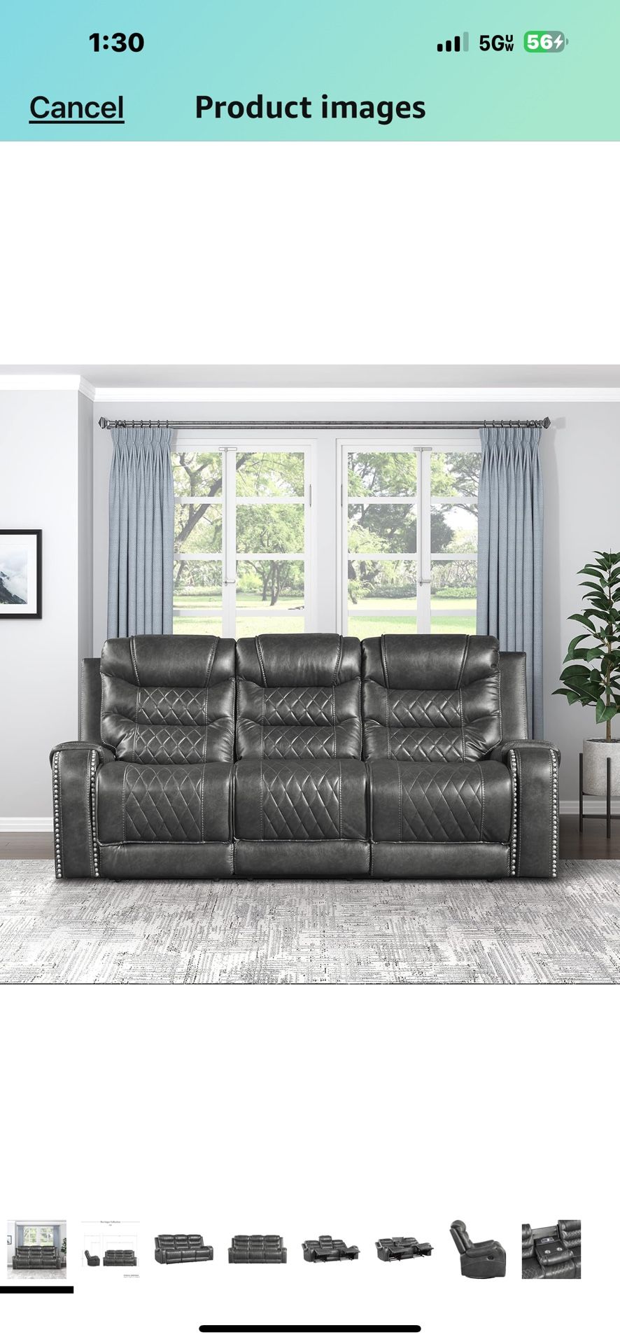 Lexicon Derringer Wall Hugger Manual Double Reclining Sofa, Gray
