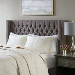 Willa Arlo Interiors Tickhill Upholstered Wingback Button Tufted Headboard Polyester in Brown |