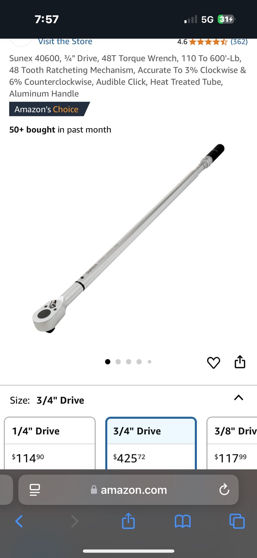 Sunex 40600, ¾" Drive, 48T Torque Wrench