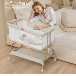 3-in-1 Bassinet Bedside Sleeper W. Mattress & Soft Breathable Sheet, Mesh Sides & Adjustable Height