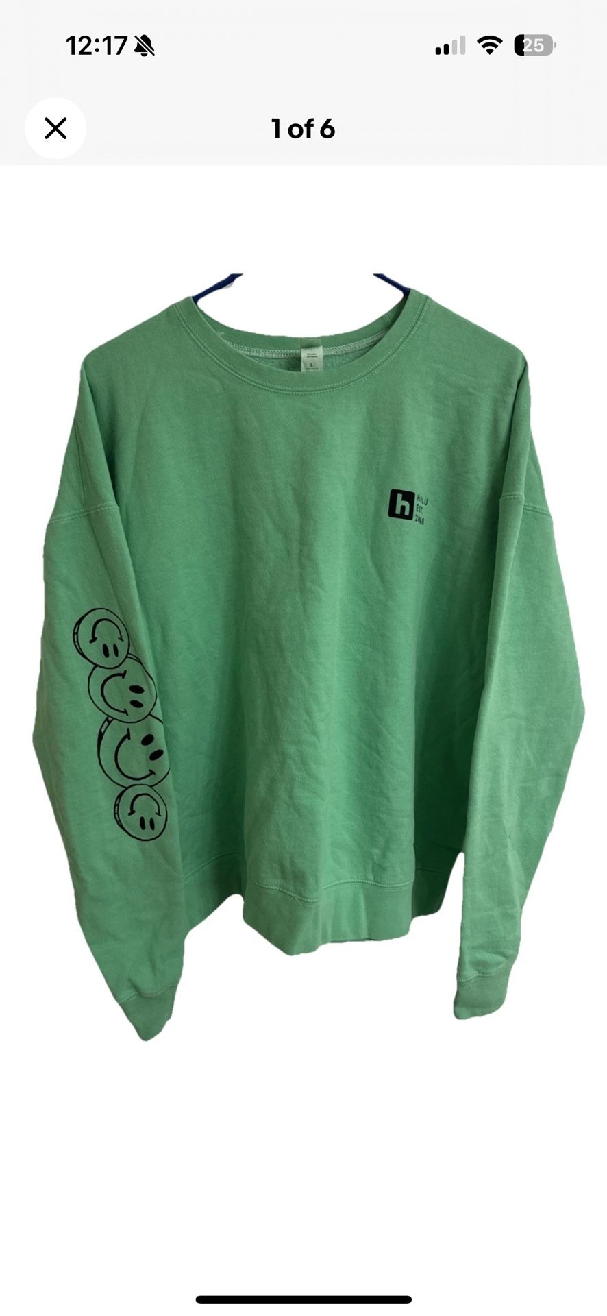Tultex Hulu Crewneck Sweatshirt Womens Size Large Smiley Face Design On Sleeve