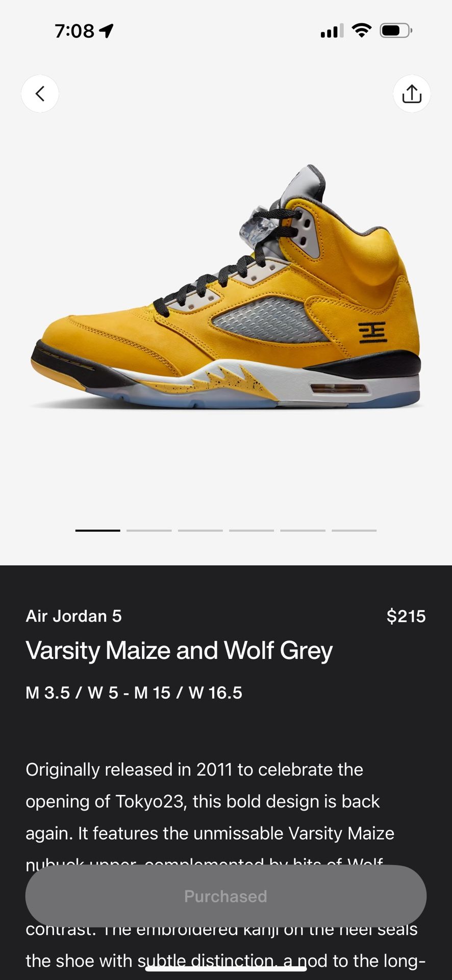 Air Jordan 5 Varsity Maize And Wolf And Grey Size 10