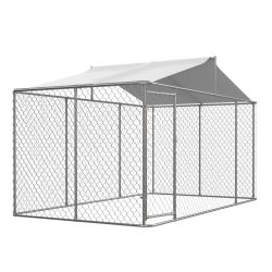 Heavy Duty Outdoor Dog Kennel 13.1x7.5x7.6 ft, Galvanized Chain Link Playpen with Waterproof Anti-UV Cover, Secure Lock, Large Exercise Pen for Puppy