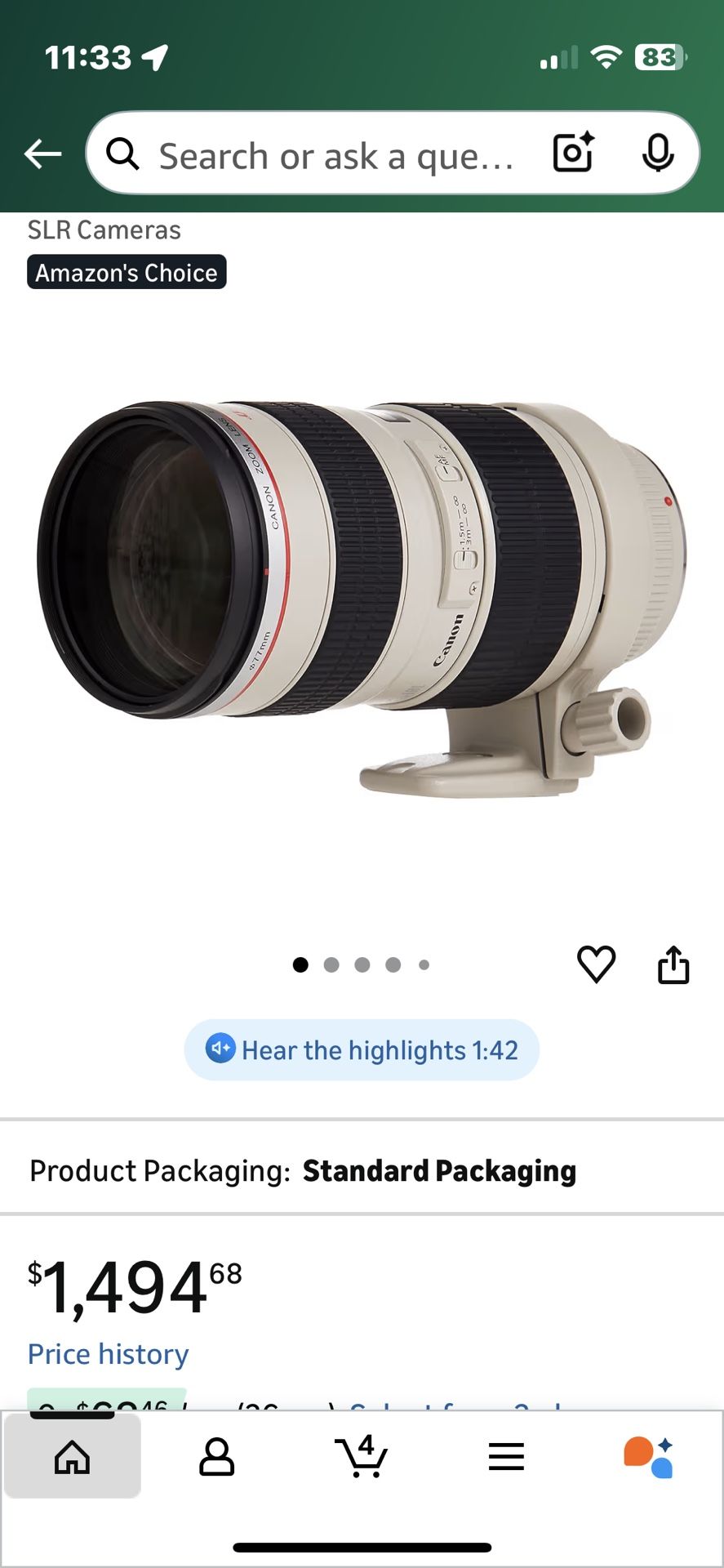 Ultra Sonic Cannon 70-200mm Image Stability Camera Lens 