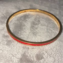 Monet Vintage Red Enamel 1/8" Very Thin Gold Tone Bangle Bracelet A10
