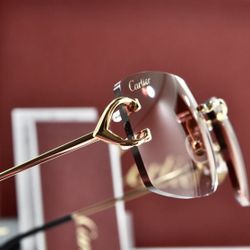 Cartier rimless new model big c decor frame gold metal glasses sunglasses red