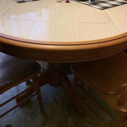 Solid Wood Dining Table Set with Tile Top + 4 Chairs