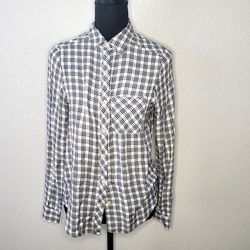 Universal Thread Button Up Shirt Women X-Small Black White Plaid Long Sleeve Top