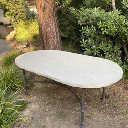 Oval Outdoor Table, Concrete Top, Metal Base