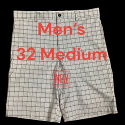 Men's Greg Norman Golf 32 Medium Chino Khakis Shorts Gray Stretch Grip Waistband