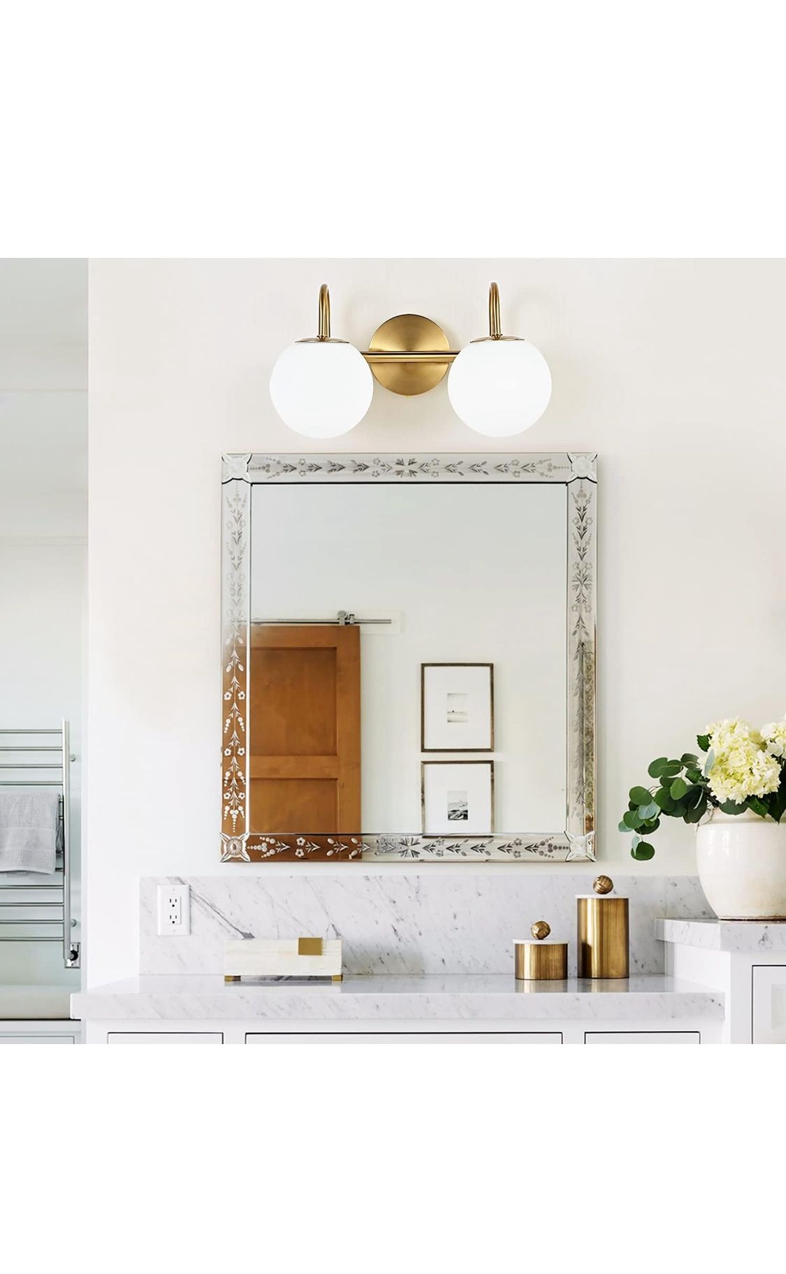 Light Fixtures 2 Lights Brushed Brass Milk White Globe, gold, (Exclude G9 Bulb)