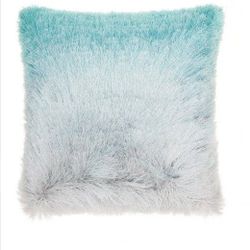 HomeRoots 20" Turquoise and Silver Ombre Faux Fur Throw Pillow | Set of 2
