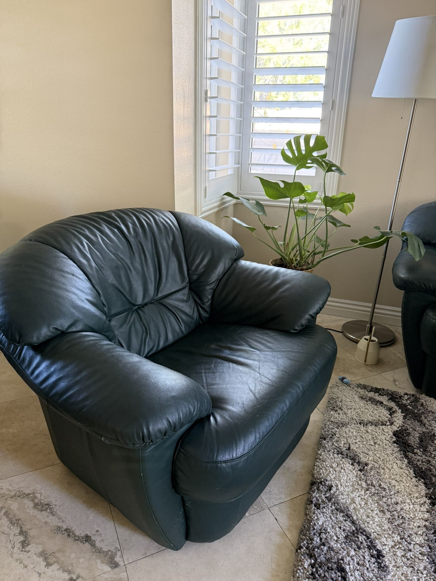 Dark Green Leather Couches Set