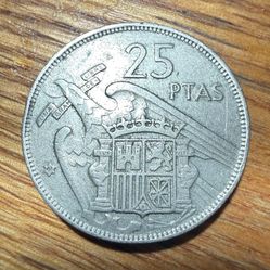 Spanish 1957 25 ptas Proof Coin Very Rare! Star Date 61!