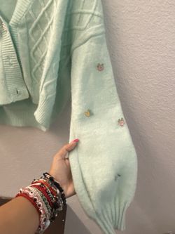 Teal Cardigan With Flower Details  Thumbnail