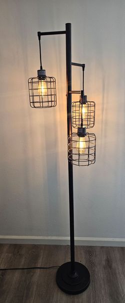 ​Industrial 3-Tier Cage Floor Lamp – Rubbed Bronze Finish