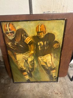 Vintage Football Players Oil Painting