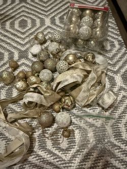 Christmas Gold Ornaments & Ribbon 