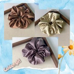 Luxury Jumbo XxL Imitation Silk Satin Hair Scrunchies, Multi-Color Pack of 3 