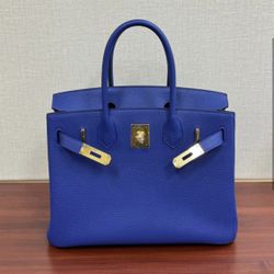 Hermès Bleu Electrique Evergrain Birkin 30 Bag Palladium 