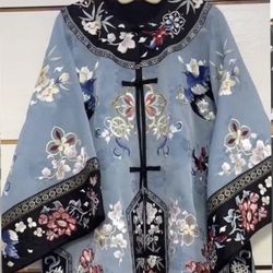 New Chinese Style: Serene & Zen-Inspired — Retro "Guofeng" Heavy-Craft Print Jacket | Women's Lightweight Blue Sun-Protection Shirt/Top