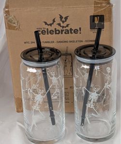 💀 Halloween dancing skeletons glass tumblers cups pack of 4