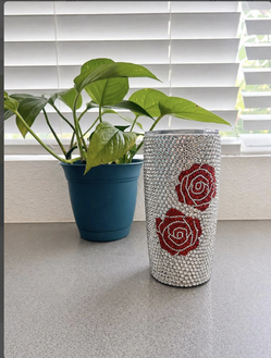 Handmade Rhinestone Red Rose Tumbler