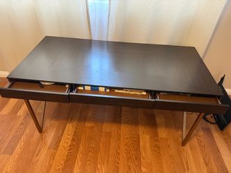 Dark Brown Wood Writing Desk with Drawers