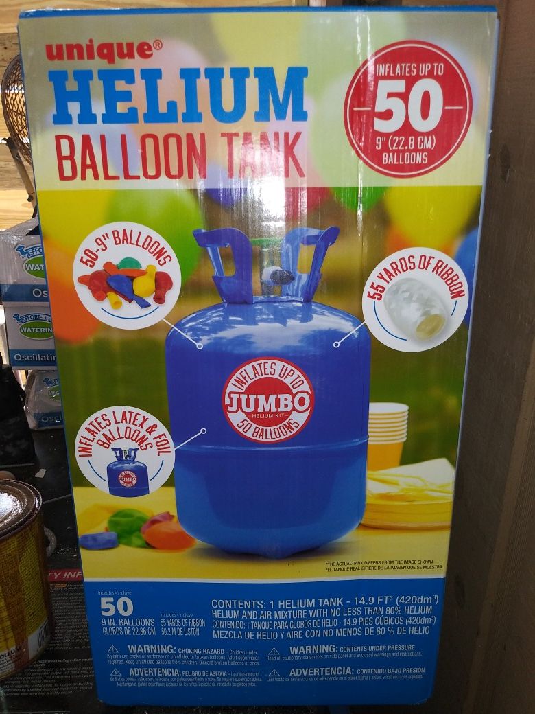 Helium in tank with valve for blowing up balloons