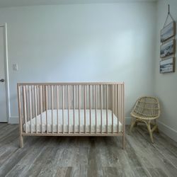 IKEA Crib Toddler Bed SNIGLAR Crib, beech, 27 1/2x52 " Used Comes With Free Bed Rail And Breathable Mattress 