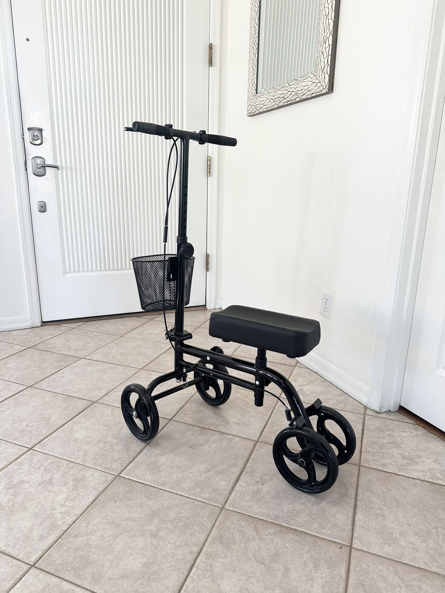 Black Steerable Knee Walker Roller Scooter with Basket Dual Braking System for Angle and Injured Foot Broken Economy Mobility  Brand New 