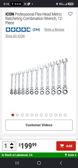ICON Professional Flex-Head Metric Ratcheting Combination Wrench, 12-Piece