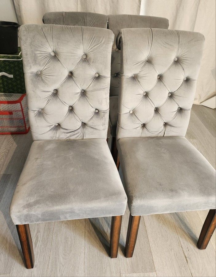 Light Grey Tufted Upholstered Wooden Chairs Set Of 4