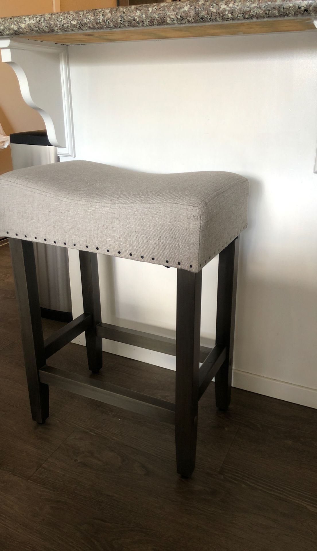 (1) Threshold saddle counter stool 24” gray linen