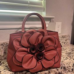 Women’s Floral Tote Purse - Pink Leather Handbag