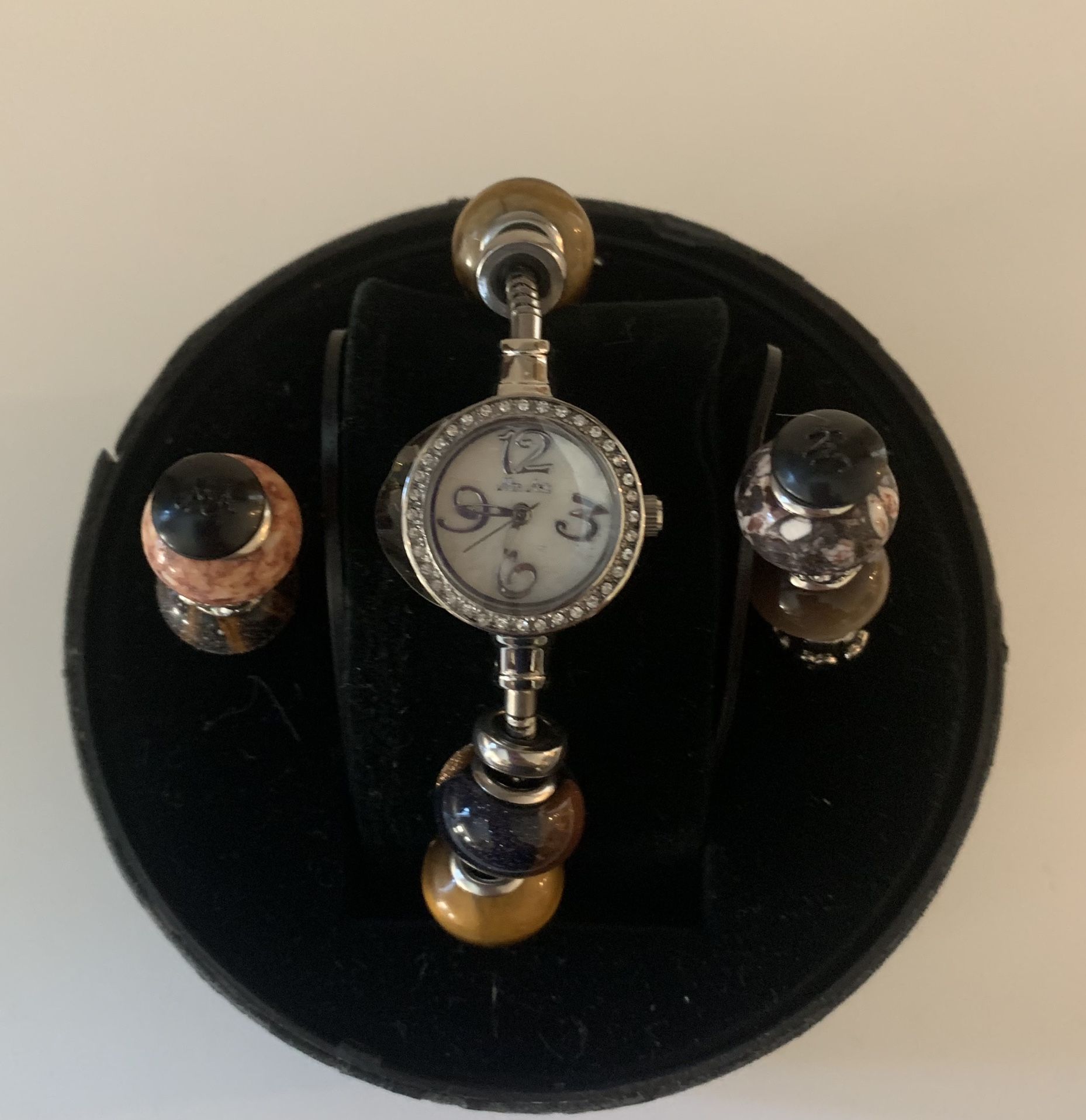 Watch Mon- Amie 24591 Crystal Accented Brown Bead Charm NEW- Womens