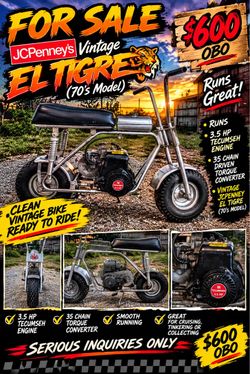 Vintage JCPenney El Tigre Mini Bike 70s