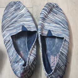 WOMENS BLUE MULTI STRIPE BOB'S CANVAS COMFORT BALLET FLATS SHOES SIZE 9 M