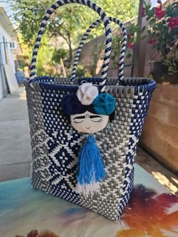 Blue and White Woven Tote